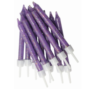 Purple Glitter Candles x 12